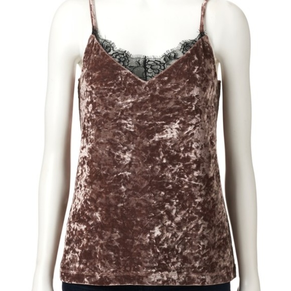 Jennifer Lopez Tops - 💖 Taupe Crushed Velvet Cami-Black Lace - M